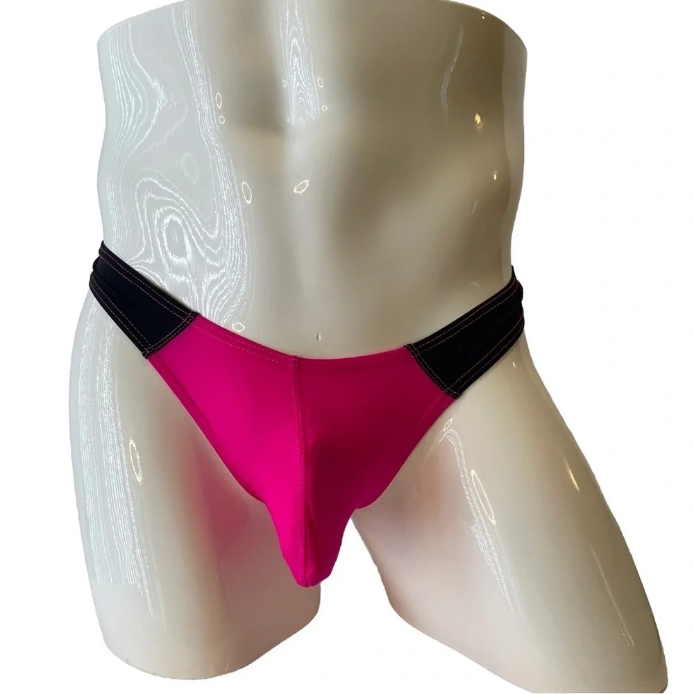Mens Thong G-String Medium Hot Pink Black New With Tags
